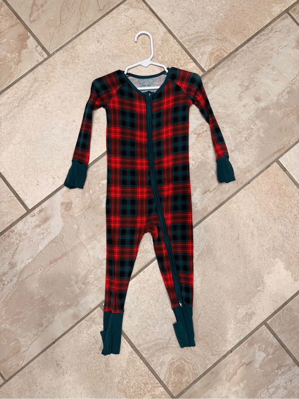 Little Sleepies Red & Green Plaid Zip Footed One-Piece